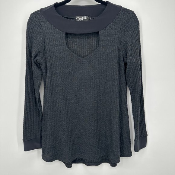 Sympli‎ Canada Gray Waffle Knit Key Hole Long Sleeve Blouse Size 4 - Picture 1 of 3